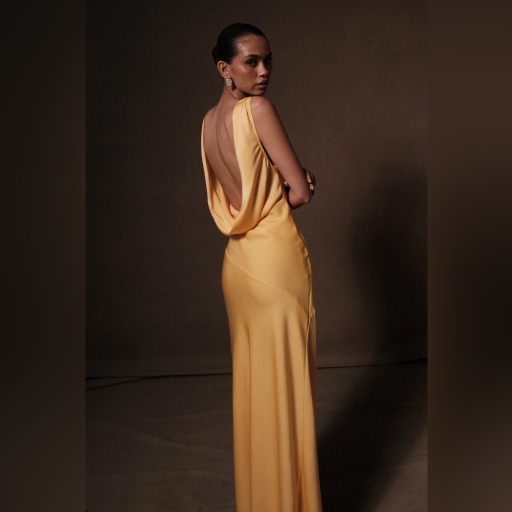 Maxi Satin Dress With Back Cowl - Lemon